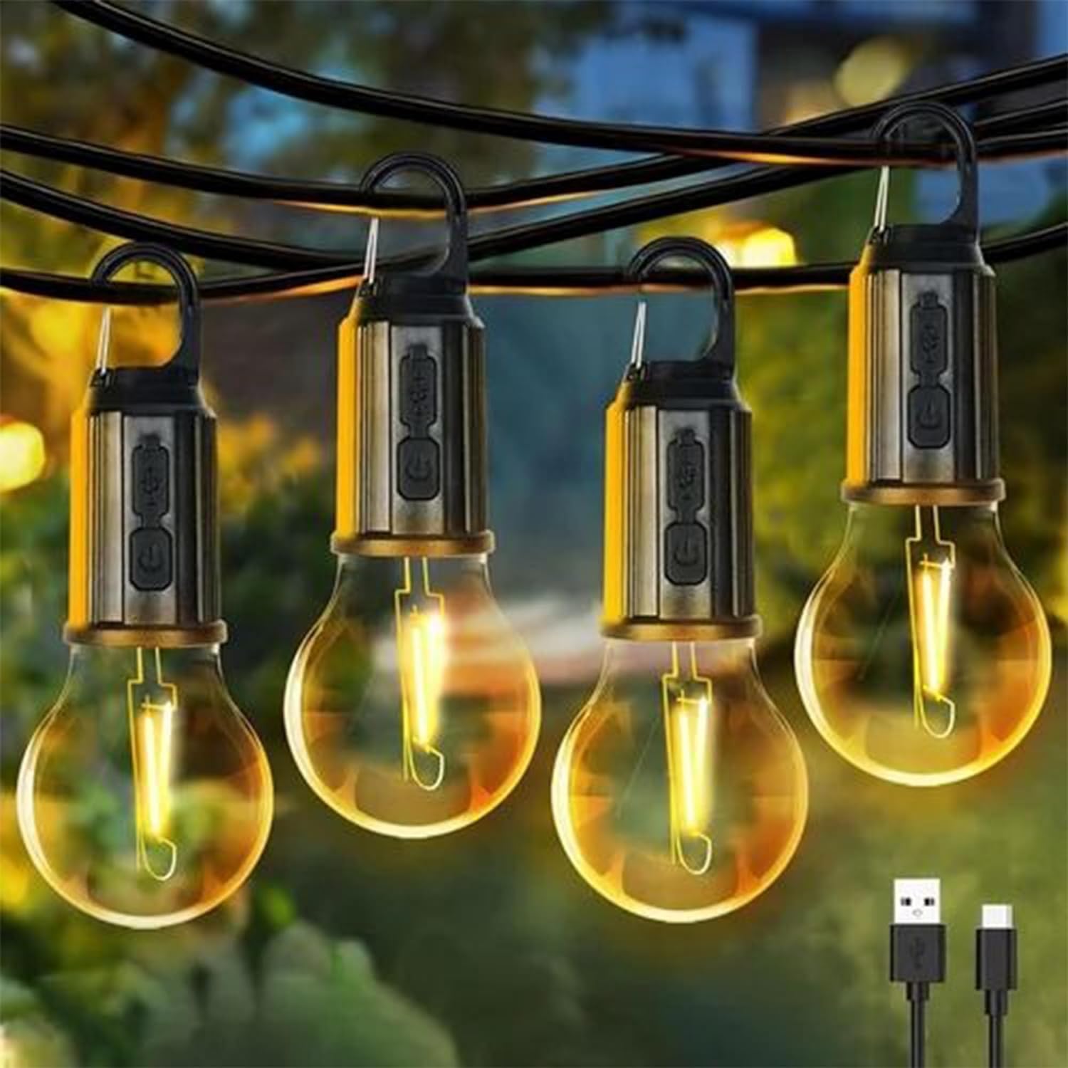 NIYANETAIL Rechargeable LED Camping Lights (Set of 3) | Waterproof Tent Bulbs with USB Charging | 3 Lighting Modes | Portable Hanging Lanterns for Hiking, Emergency, Outdoor, Home, Car Repair-image-0