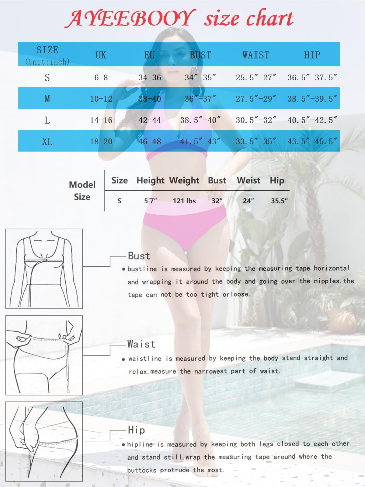 Conjunto de bikini para mujer, cintura alta, cuello en V, copas suaves extraíbles, traje de baño de 2 piezas