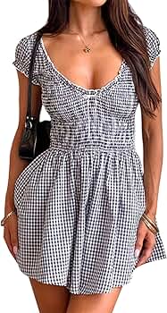 Amazon.com: Amuver Women Y2k Gingham Romper Summer V-Neck