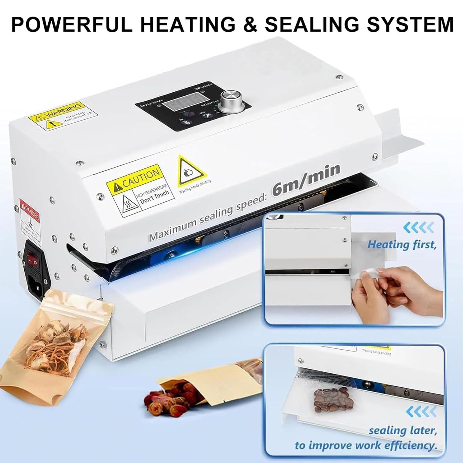 Sigillatrice Continua Automatica da 6 M/Min, Macchina Sigillatrice A Nastro Continuo, Temperatura E velocità Regolabili, Sigillatrice A Rullo da 300 W per Sacch