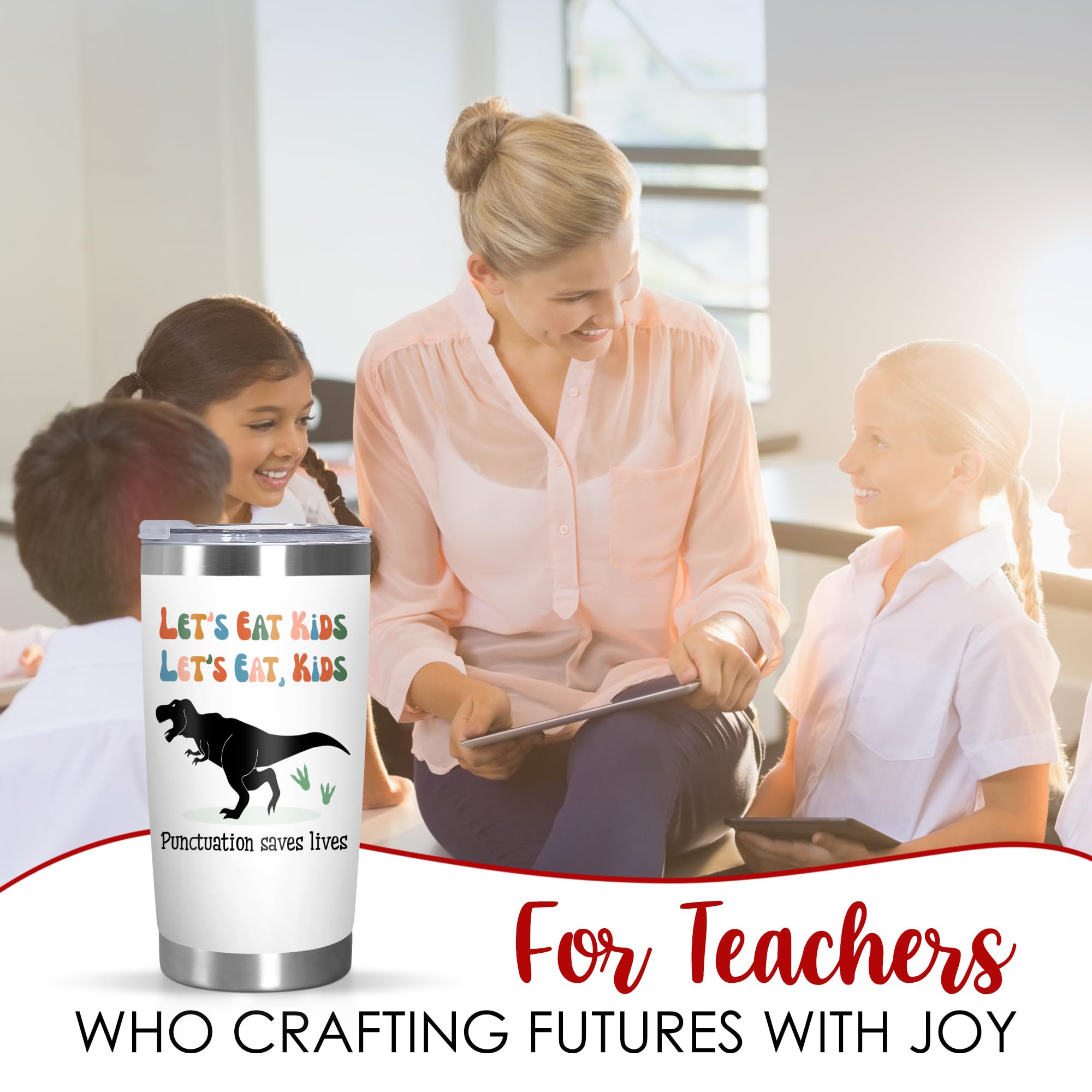 OASSIE Teacher Appreciation Gifts for Women Men - Saurus Kids 20 oz Stainless Steel Tumbler - Teachers Day Thank You Birthday Appreciation Gifts for Women Coworkers Teachers, Funny Teacher Gift Ideas