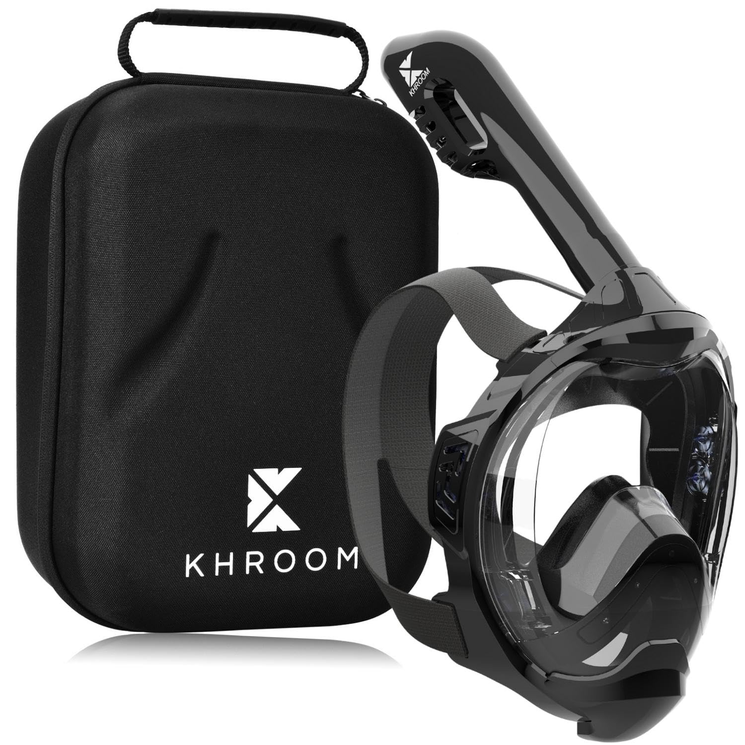 Khroom Full Face Snorkel Mask Adults and Kids 3 + | Certified CO2 Safe | Alternative to Snorkel Set | Snorkelling Equipment - Seaview Y (S/M Black + case)