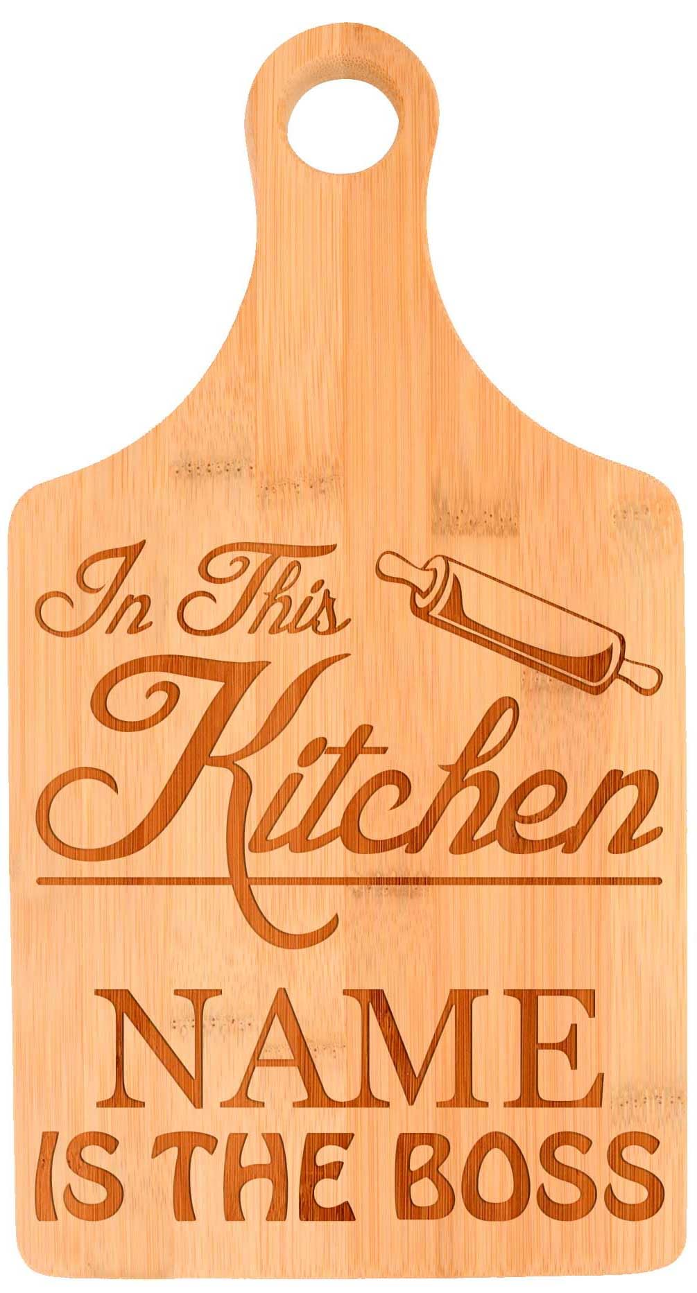 Custom Cooking Gift Custom Text Personalized Name Kitchen Boss Personalized Paddle Shaped Wood Serving Board