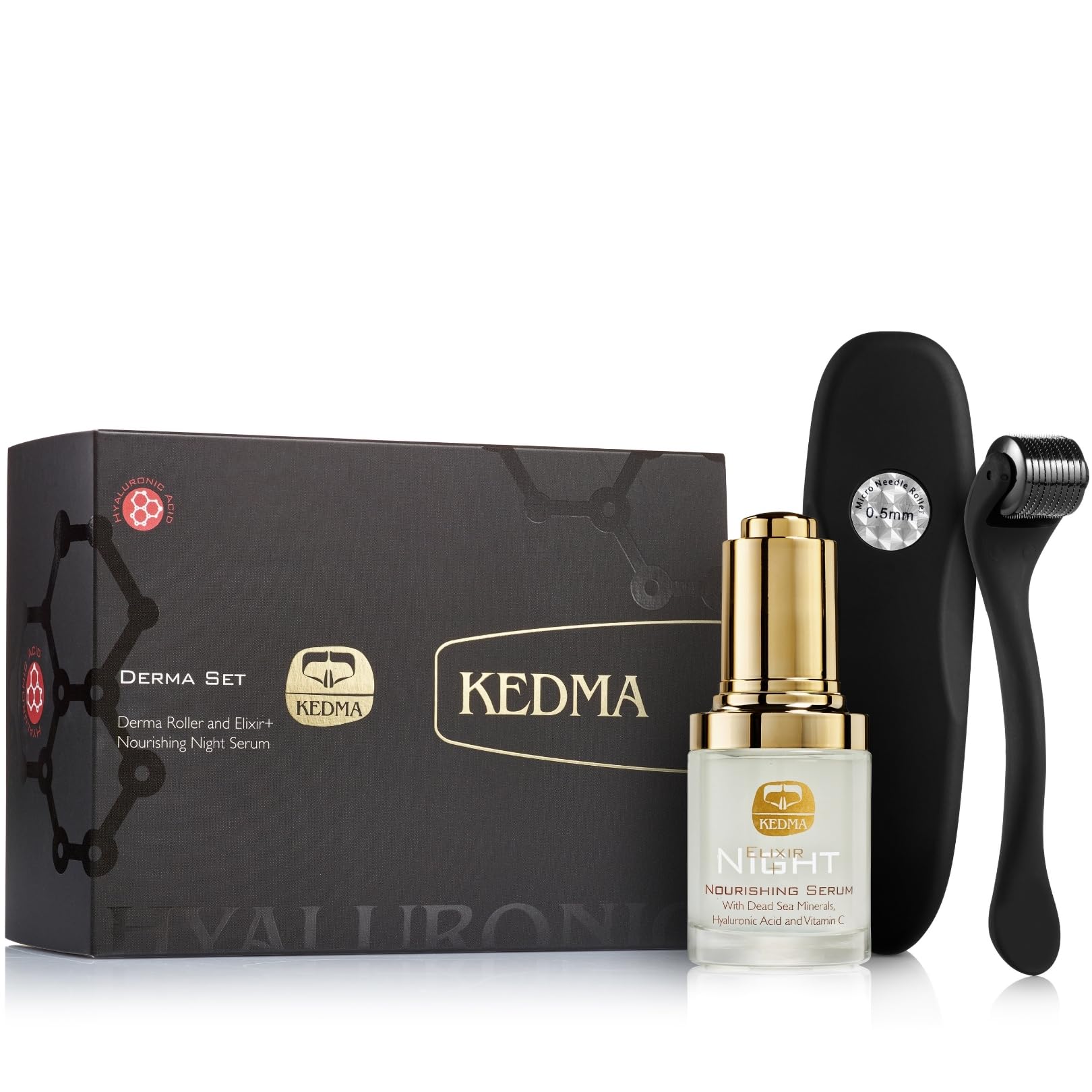 KEDMA - Dermaroller-Set mit Feuchtigkeitsspendendem Nachtserum - 1 Set | Dermaroller und Nachtserum unterstützen eine Pflegeroutine für glatter und frischer wirkende Haut.