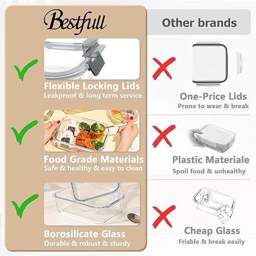 Miniatura 6 de Paquete de 10 recipientes de vidrio para preparación de comidas con tapas herméticas de 36 onzas y 12.5 onzas, recipientes de vidrio apilables para