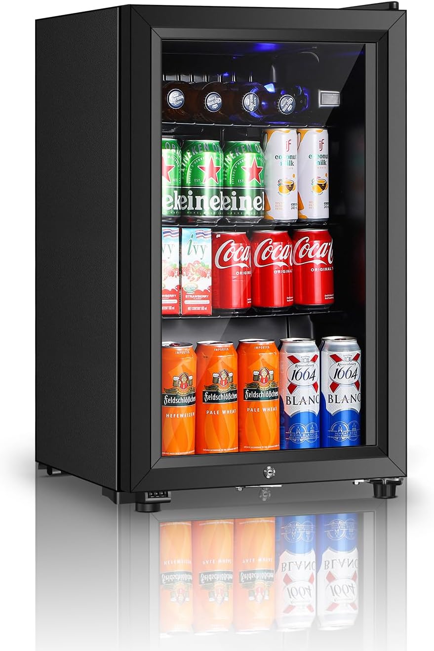 Refrigerador de bebidas, mini refrigerador de 2.3 pies cúbicos con doble puerta de vidrio, enfriador para refrescos, cerveza o vino para el hogar,