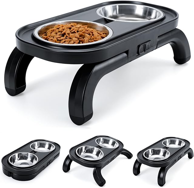 Elevated Cat Bowls with Stand Tilted Adjustable, Raised Pet Bowl for Cats and Small Dog 2 Stainless Steel 15°Tilted Cat Feeding Bowls (2x380ml)