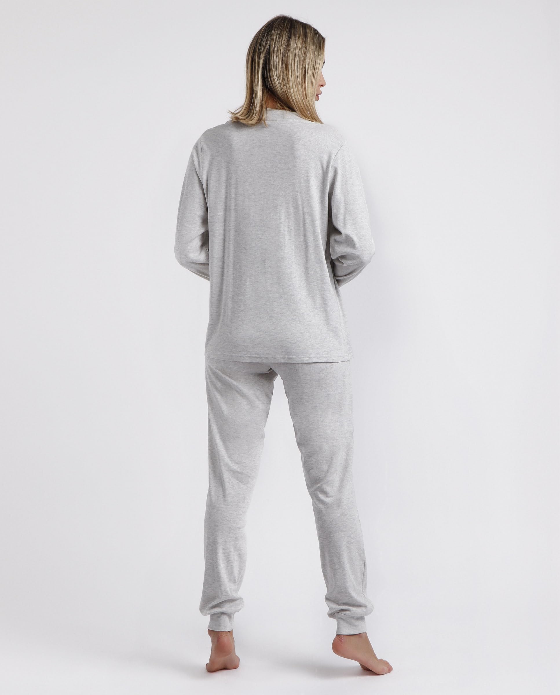ADMAS Classic Pijama Mujer Invierno poliéster, Elastano – Pijama de Mujer Abierto de Manga Larga con Camiseta Soft y pantalón Largo, Cinturilla Ajustable, Moka, Talla XXL