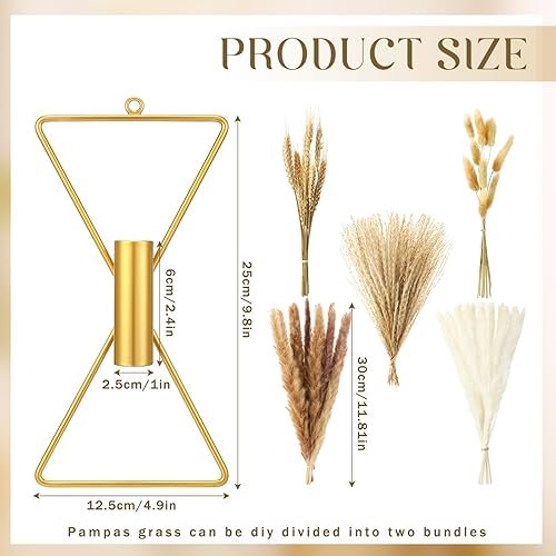 Miniatura 2 de Peryiter 2 macetas colgantes de pared bohemias pequeñas con pampas artificiales montadas en la pared de metal, decoración moderna dorada para