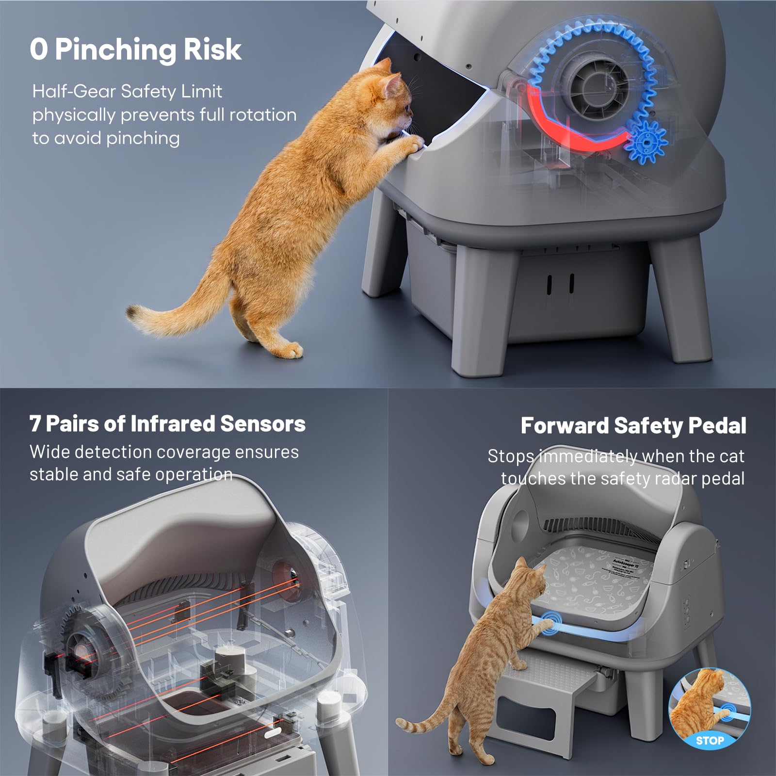 PetPivot PetPivot Open Top Self Cleaning Cat Litter Box, Automatic Litter Box with 7 Pairs of Safety Sensors, Anti-Pinch Protection and Easy Access Step for Senior Cats, Dark Grey in use