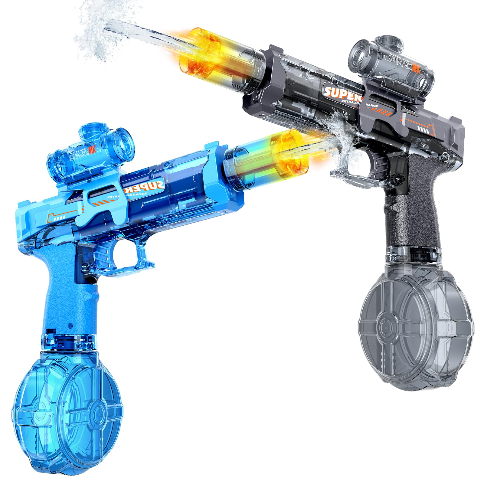 electric water gun for kids&adults-automatic squirt gun with 32ft long range,400ml large tank,rechargeable battery,led light effect for summer outdoor pool beach backyard water fight games-2pcs