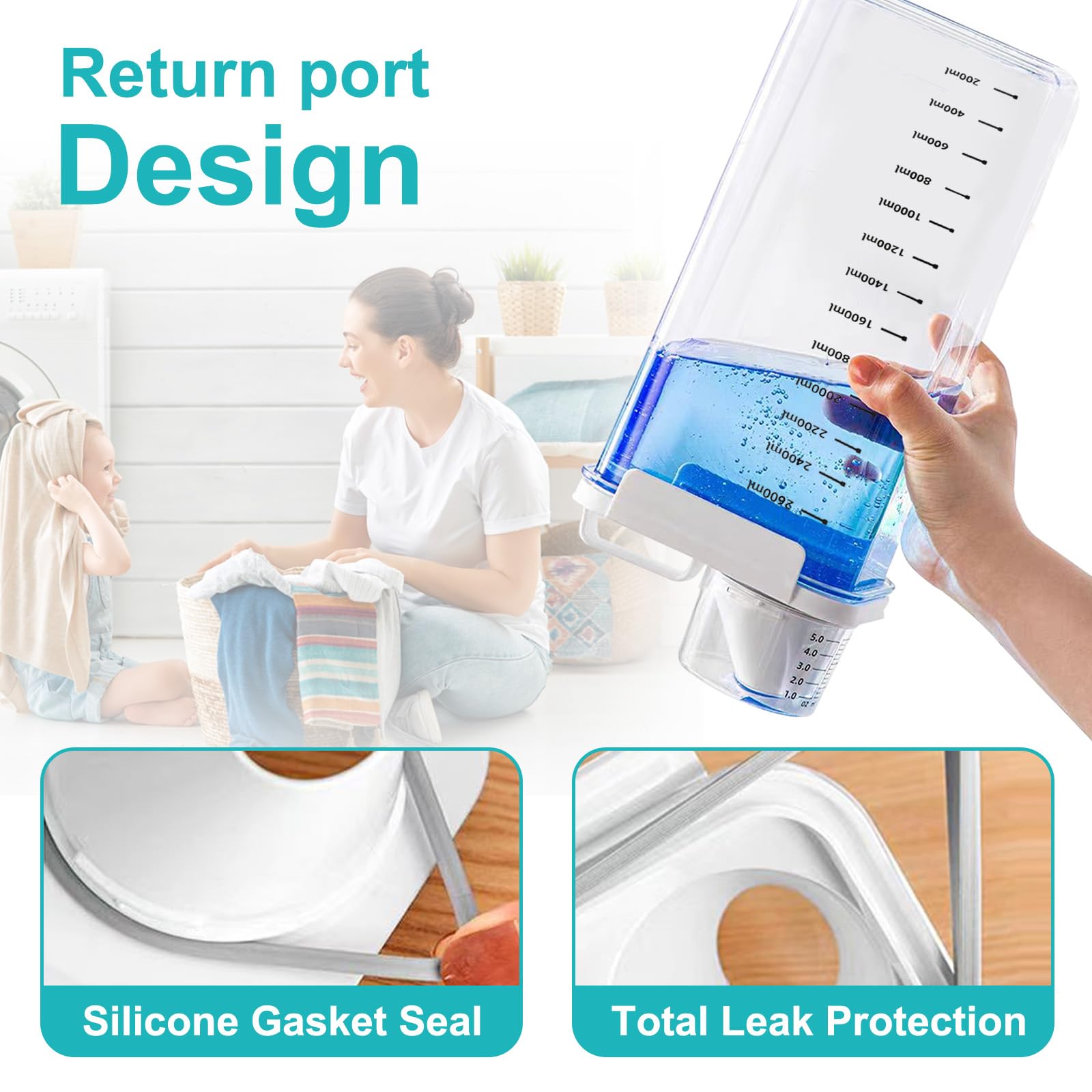 Dispenser Detersivo Lavatrice, 2900 Ml Dosatore Detersivo Lavatrice, Riutilizzabili Contenitore per Detersivo in Polvere e Liquidi, contenitori detersivi lavanderia (2900ml)