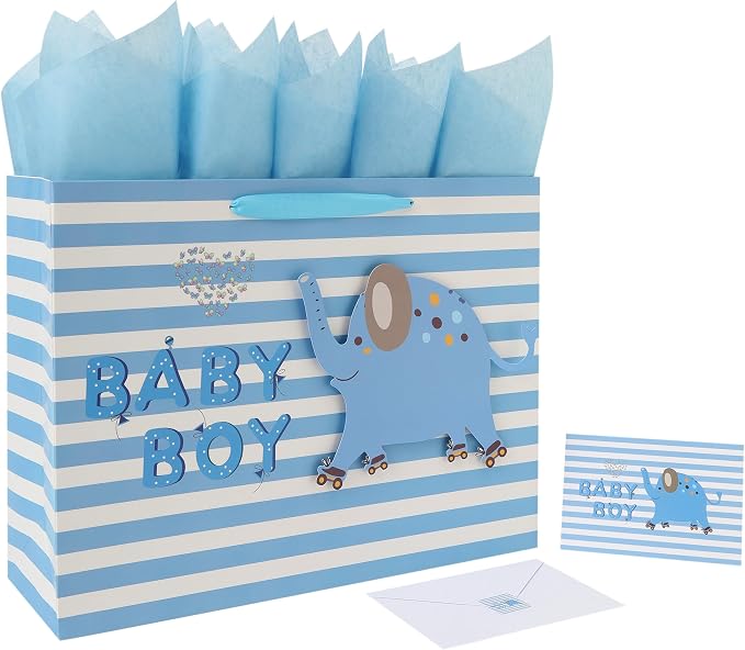16.5" Extra Large Anniversary Gift Bag Set - Blue, With Card, Tissue & Stickers For Husband - View #4