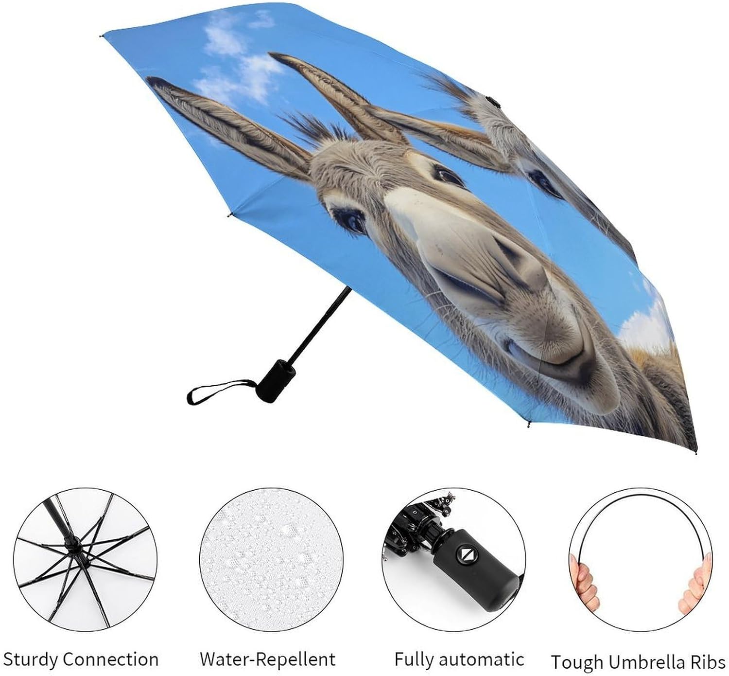 Funny Three Donkeys Compact Umbrella 3 Folding Windproof Automatic Umbrellas Portable Travel Accessories image 3