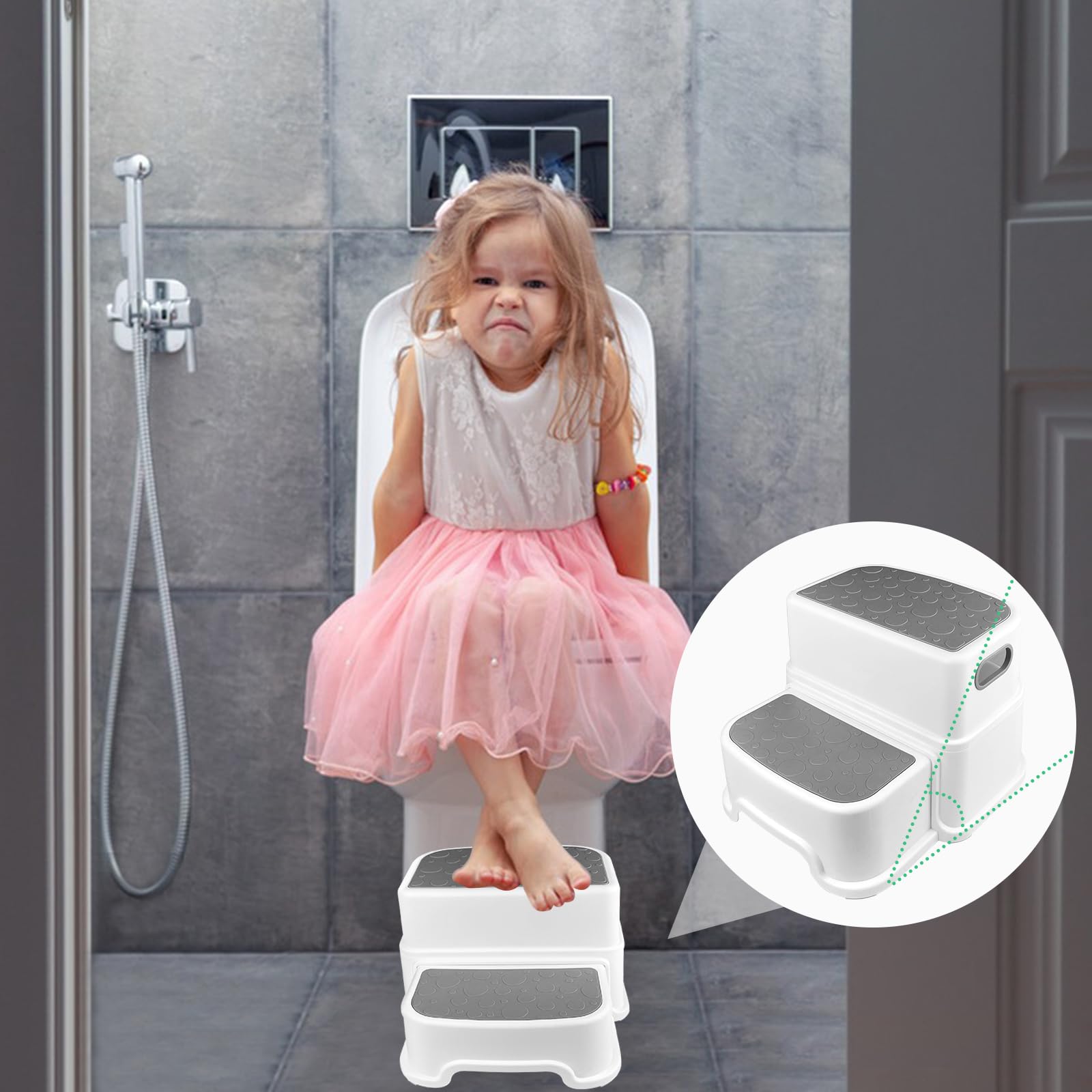 DefiPad Sgabello In Legno A 2 Gradini Per Bambini – Antiscivolo E Multiuso Per Bagno E Cucina