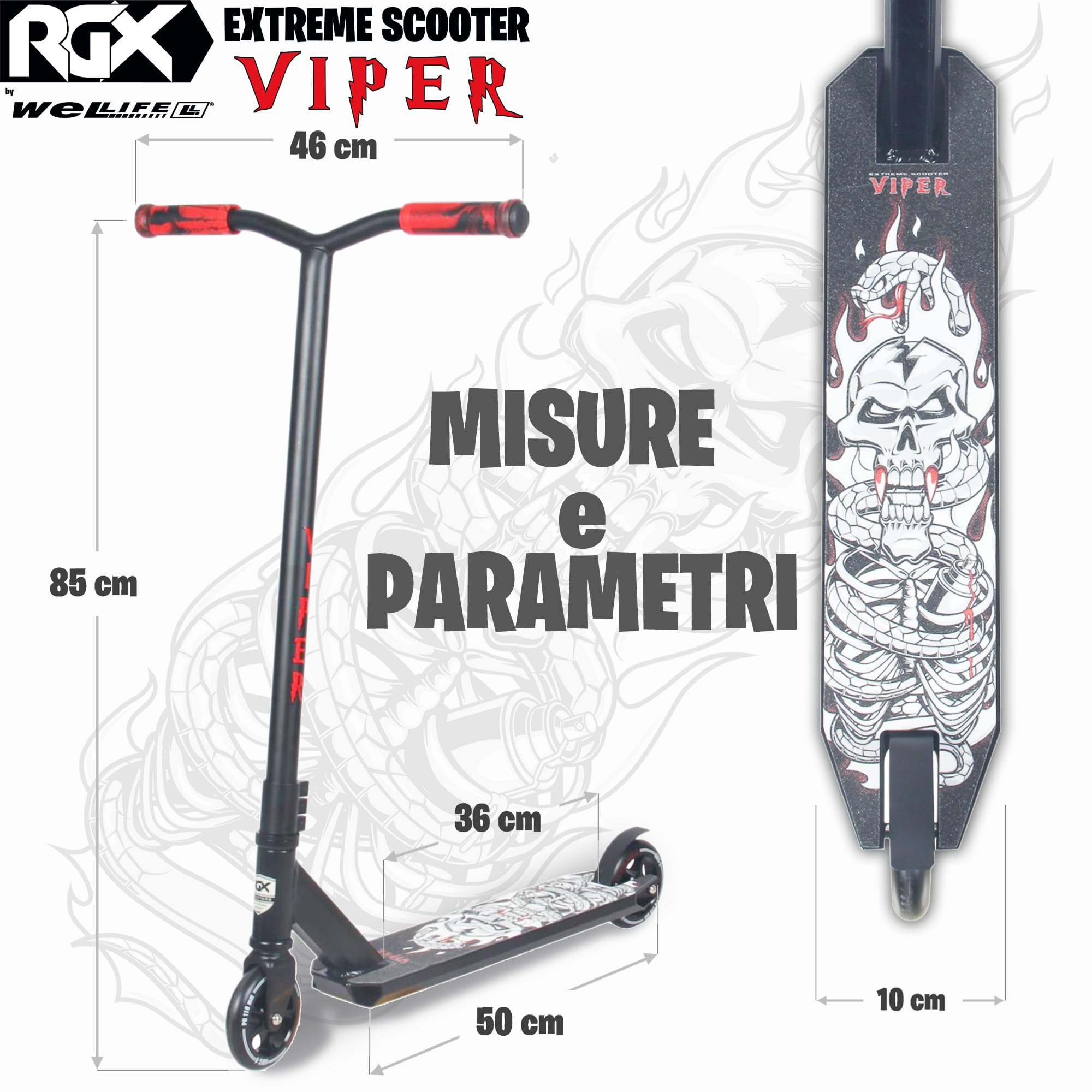 WeLLIFE |Freestyle-Scooter Viper RGX| Professioneller Freestyle-Scooter, HIC-System Lenker, 110mm PU-Räder und Aluminiumfelgen, Abec9 Kugellager, Akrobatischer Roller für Erwachsene und Kinder