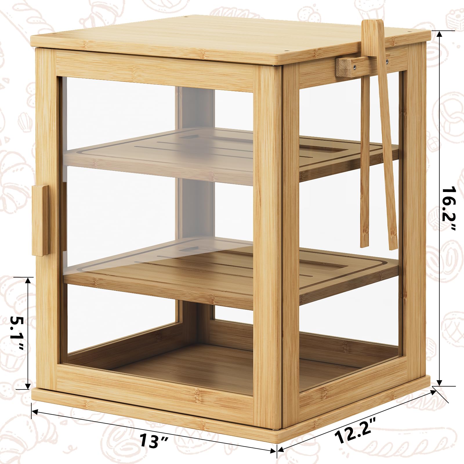 WOWLIVE Boîte à pain en bambou pour comptoir de cuisine, grande boîte de rangement à pain à 3 couches pour pain fait maison avec fenêtre, organiseur de boîte à pain de ferme pour cuisine, armoire