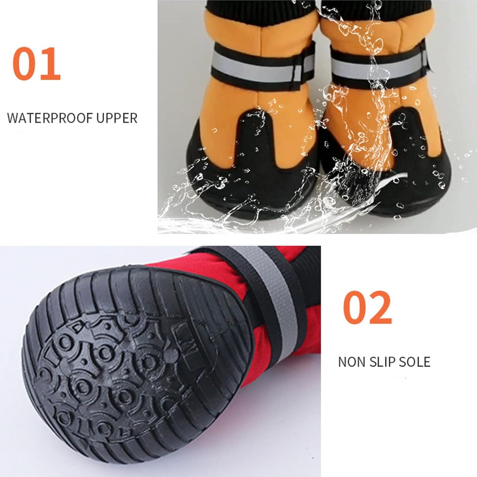 Lot De 4 Chaussures pour Chiens (Petits, Moyens Et Grands), Bottes De Protection Chaudes pour Animaux De Compagnie avec Sangle Réglable Et Réfléchissante,Noir,L