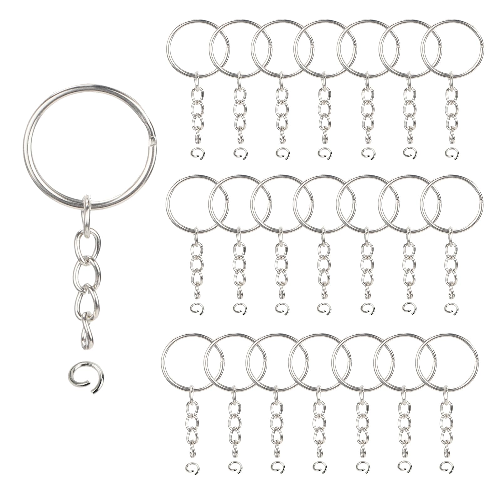 100 Pcs 1 Inch Keychains with Chain and 100 Pcs Jump Rings，Keychain Rings for Crafts，DIY Key Rings for Crafts Key Chain Chains，Key Chains Rings Parts with Open Jump Ring and Connector