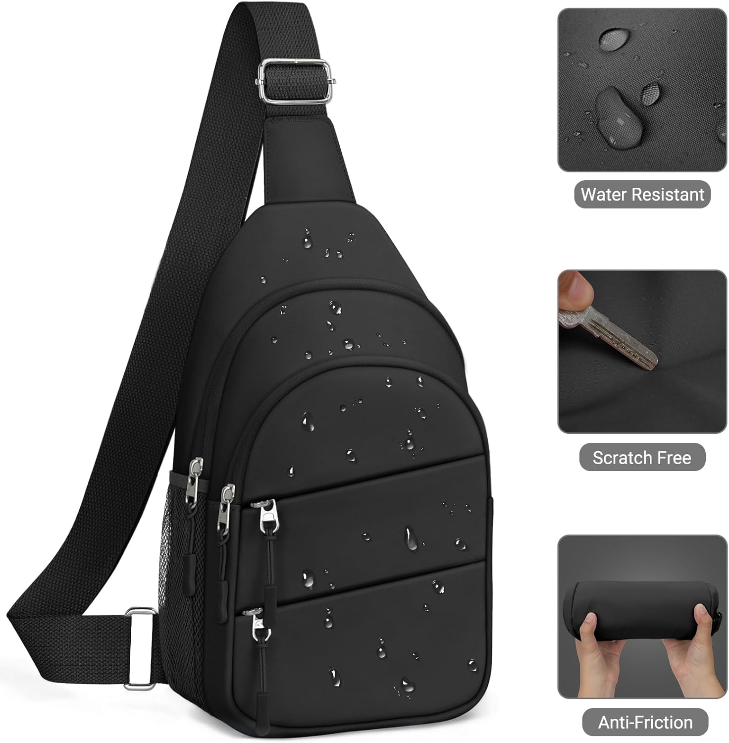 Tuwubi Crossbody Bags for Women, Sling Bag for Men, Small Hiking Backpack Anti Theft Lightweight for Outdoors Travel (L, Black)