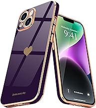 Teageo for iPhone 14 Plus Case Cute Heart Pattern for Women Girls Slim Luxury Bling Plating Soft TPU Anti-Scratch Shockproof Bumper Phone Case for iPhone 14 Plus, Dark Purple