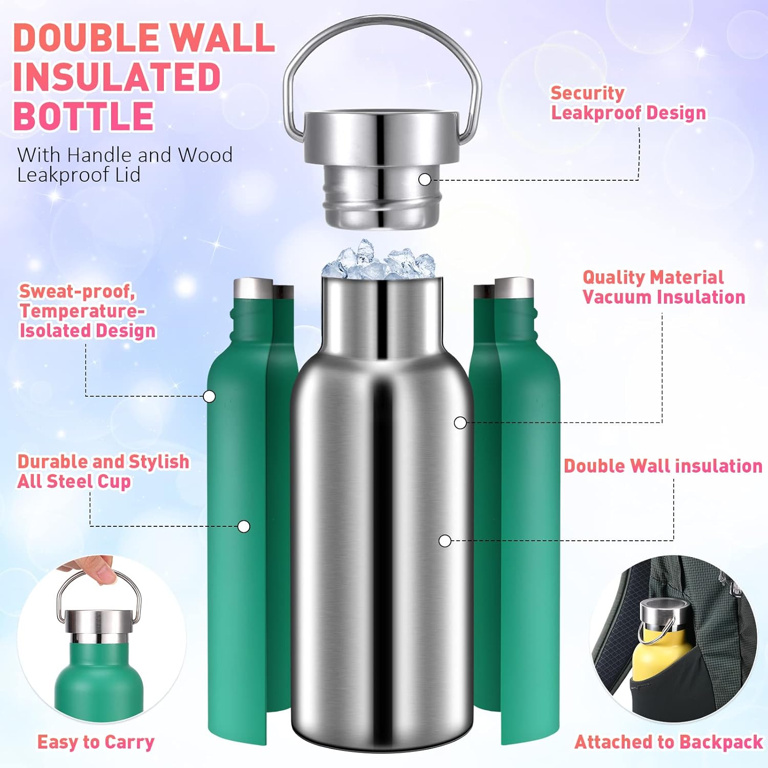 Mimorou 10 Pcs 17 oz Stainless Steel Sports Water Bottle Insulated Reusable Water Bottles with Handle Metal Bottle for Hikers Gift, 10 Colors - Image 5