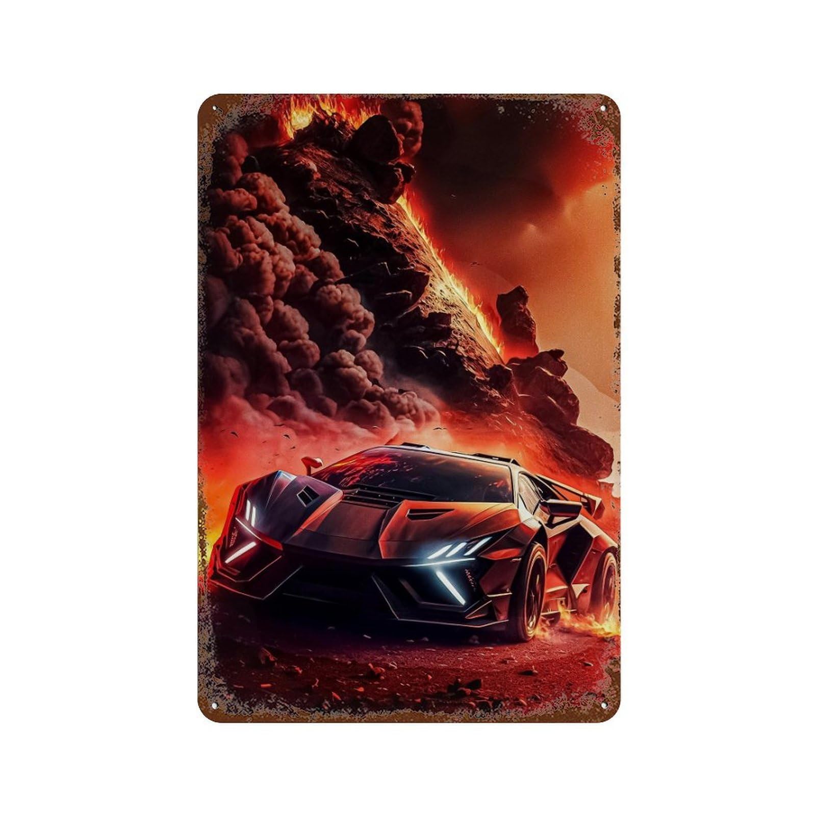Volcano Racing Adventure Weathered Tin Sign 11.8"x7.9", Rustic Home Decor for Garage, Bar And Workshop Decor