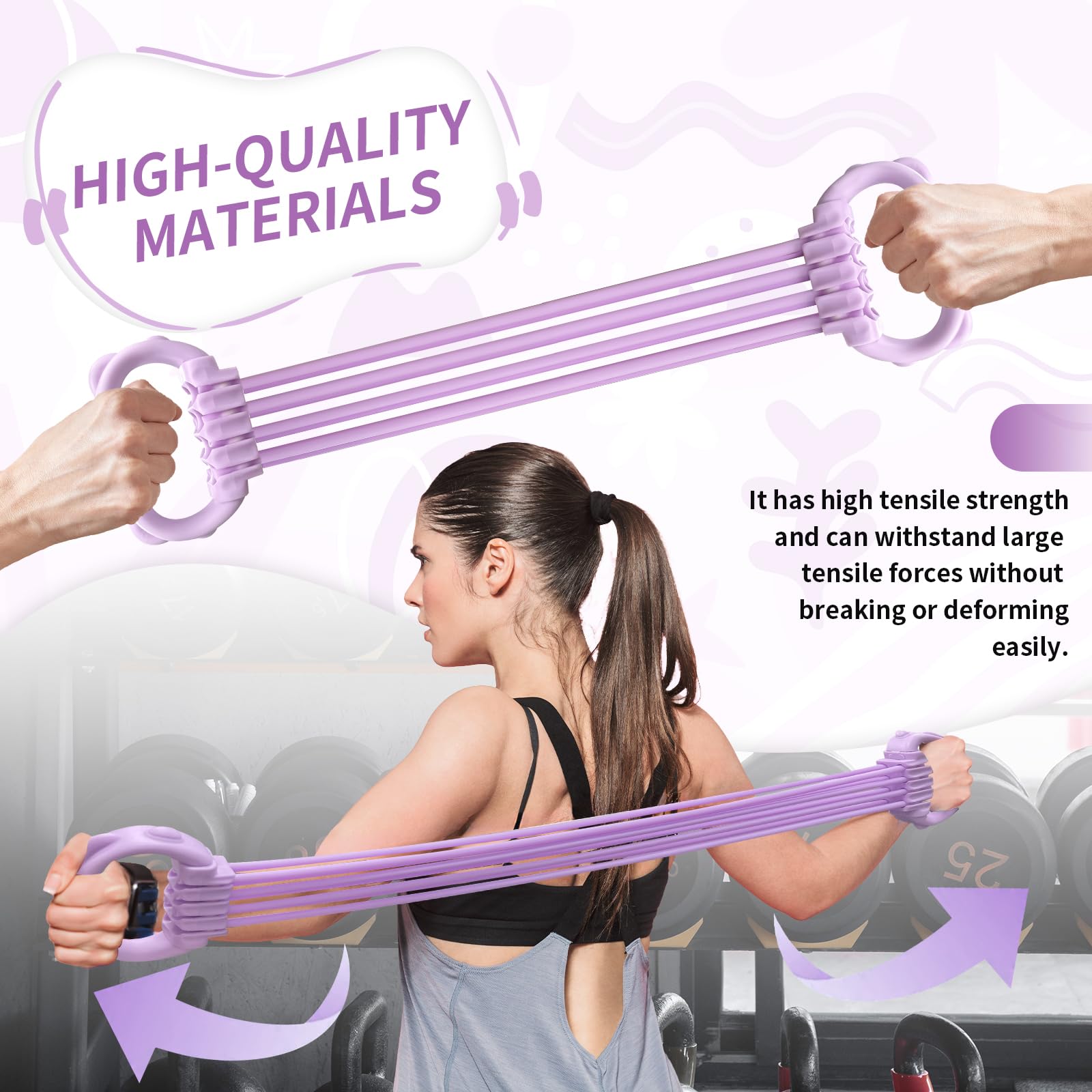 Bande di Resistenza,Bande Elastiche Fitness con Impugnatura Antiscivolo,Fasce Elastiche Fitness 15-120 Libbre,Regolabile in 8 Posizioni per L'allenamento di Petto,Braccia e Total Body