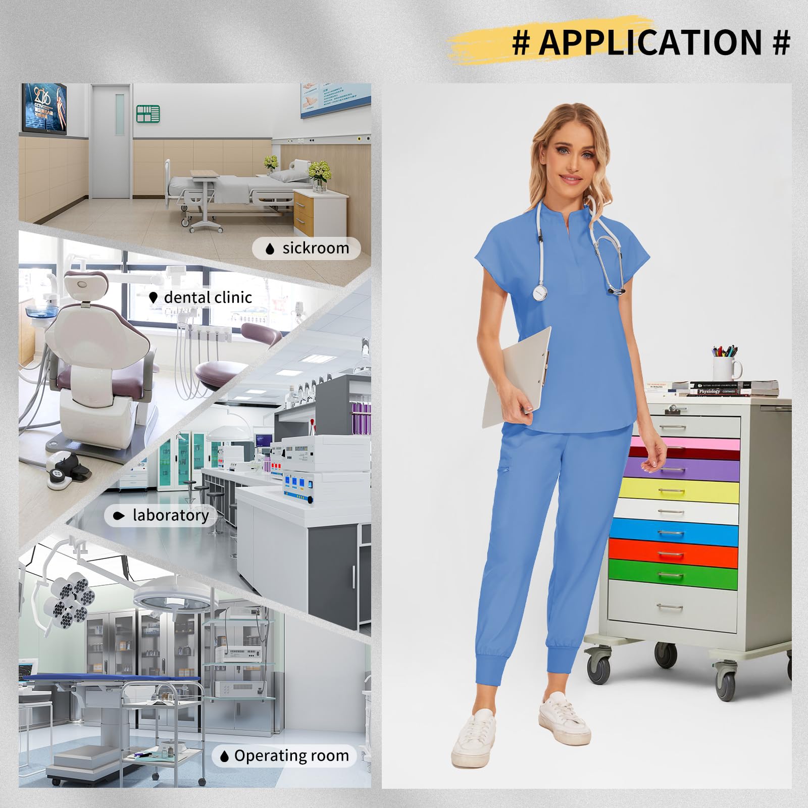 niaahinn Scrub Set for Women V-Neck Top & Jogger Scrub Pants 4 Pockets Cute Nursing Uniform Scrubs Medical Suit (Ceil Blue,XL,X-Large)