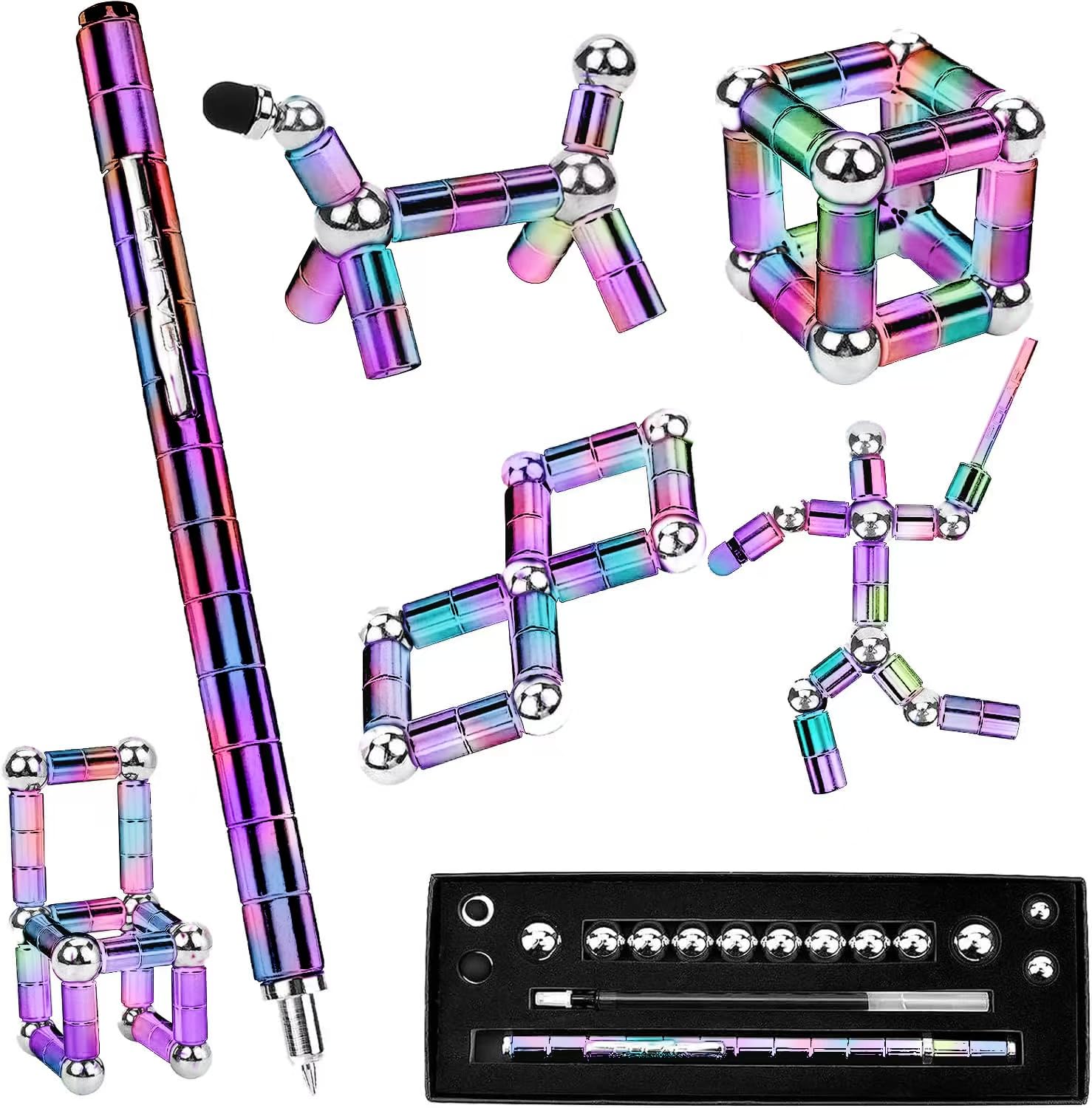 asukuMagnetic Fidget Pen: Multi-Functional Stress Relief Toy & DIY Sculpture Blocks – Ideal Gift for Kids, Teens, Adults – Perfect Desk Toy, Birthday for Creativity and Focus.