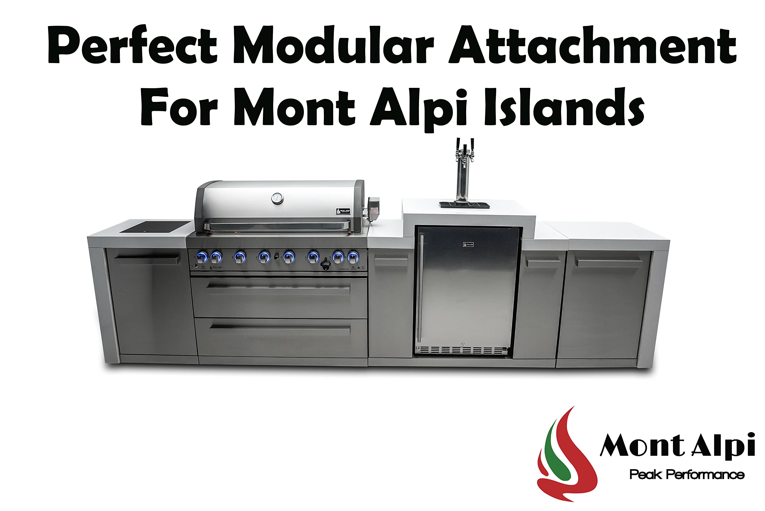 Mont Alpi Stainless Steel 48"W X 23"D X 55" H Premium Outdoor Kegerator 3-Tap Draft Keg Beer Dispenser Refrigerator Module With Digital Display And Drip Tray Plus White Granite Countertops And Storage on Fridge.com - View 6