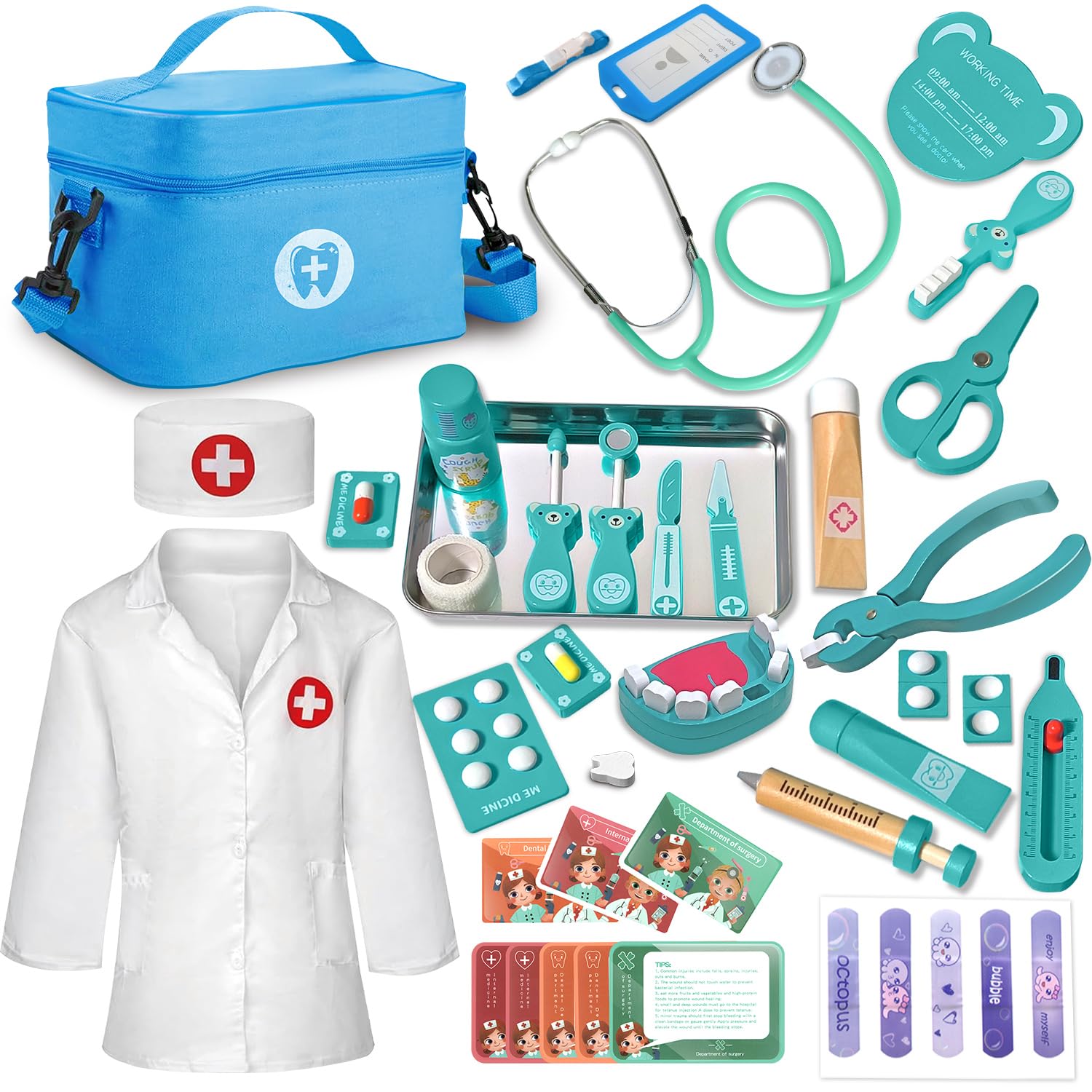 XZZO Doctor Kit for Toddlers 3-5, Kids Dentist Play Set, Doctor Play Set Pretend Play Toys for Toddlers , Realistic Wooden Medical Kit Role Play Set, Gifts for Boys Girls 3+ Years