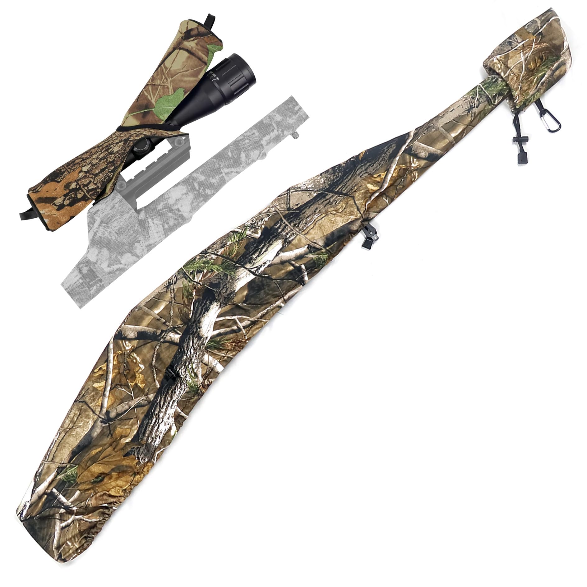 HUNTPAL Gun Cover Camo Waterproof Rifle Cover Slicker Soft Case for Outdoor Hunting Shooting, 2 Pcs Snapshot Neoprene Rifle Scope Cover, Fit for 40mm 50 mm Waterproof Optics Lens Cover