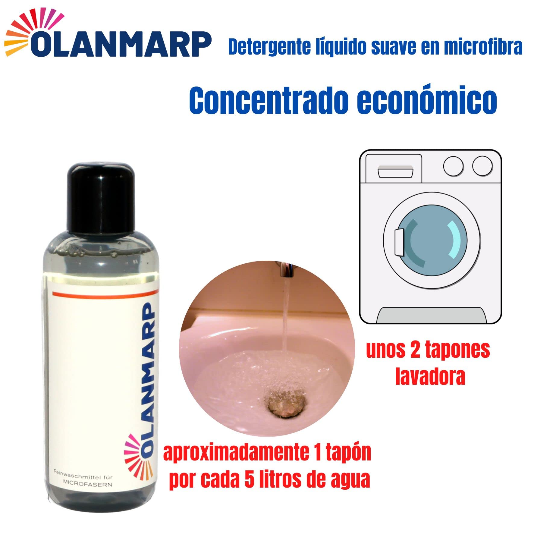 Detergente suave concentrado de microfibra – Detergente líquido para a mano + lavado a máquina (480 ml, sin red de lavado)