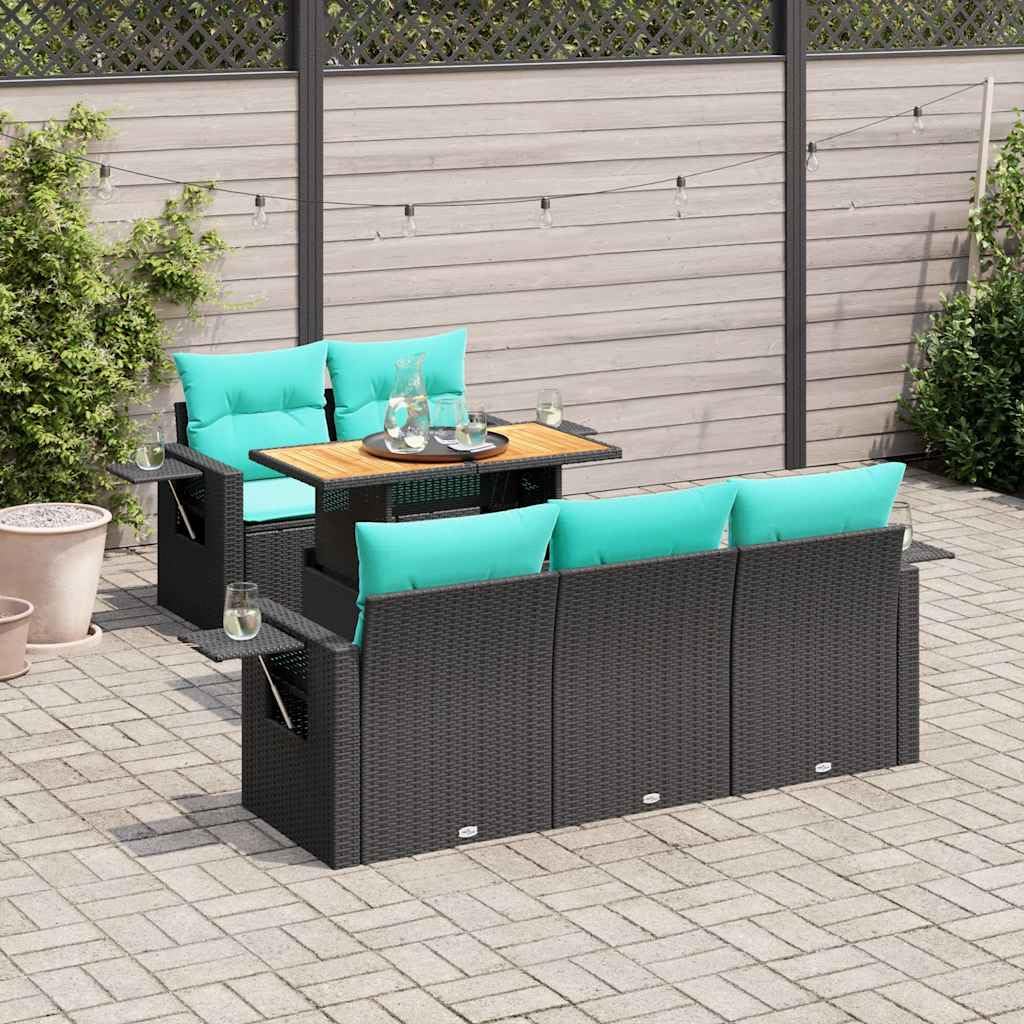 Juego de muebles de balcón de polirratán negro, 6 piezas, 100 x 55 cm, altura regulable, 110 kg, capacidad de carga para balcones pequeños, terraza y jardín