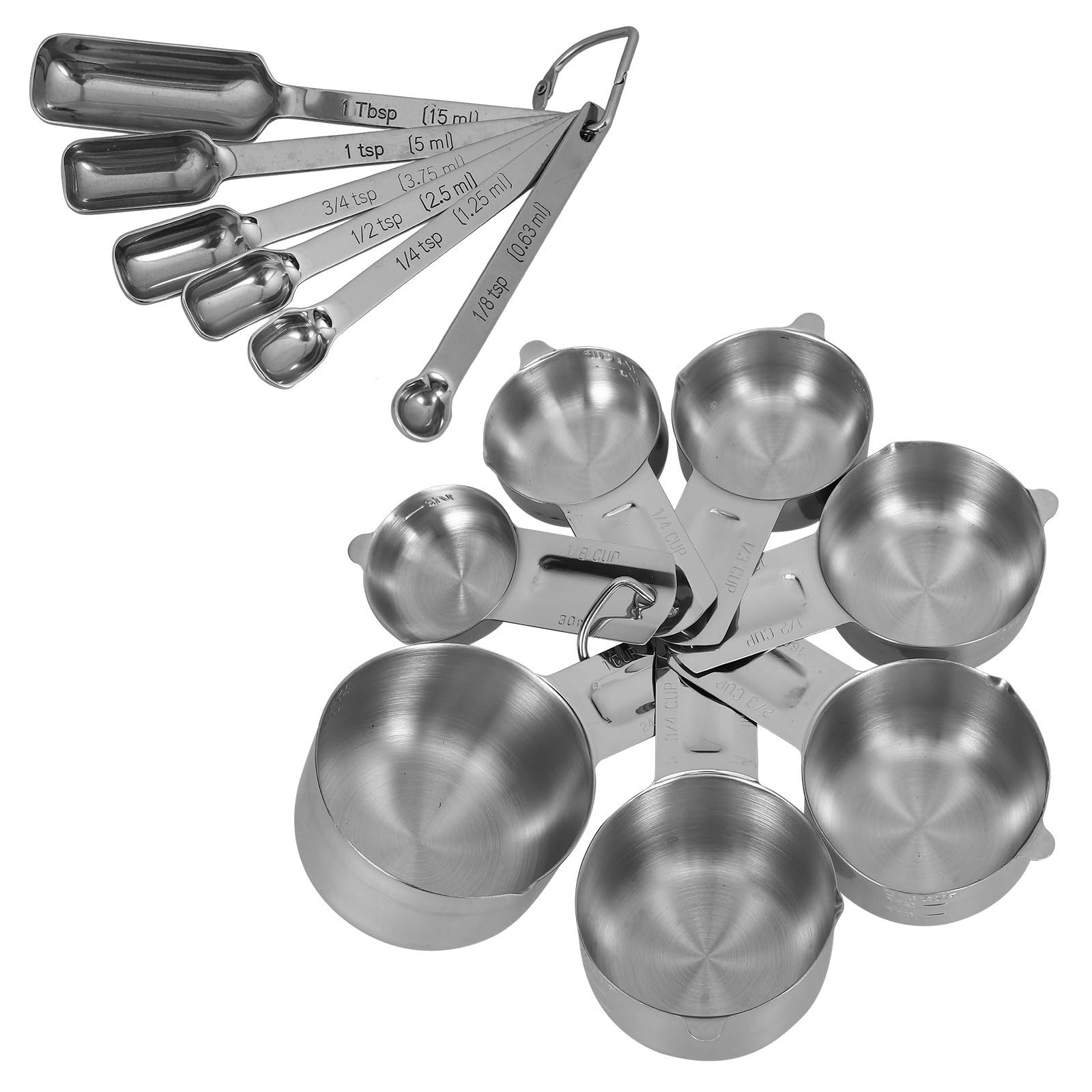 Operitacx Set di Cucchiai e Misurini in Acciaio Inox 304 Scala Graduata, Capacità da 1/8 a 1 Tazza, Strumenti Precisi per Cucina e Pasticceria
