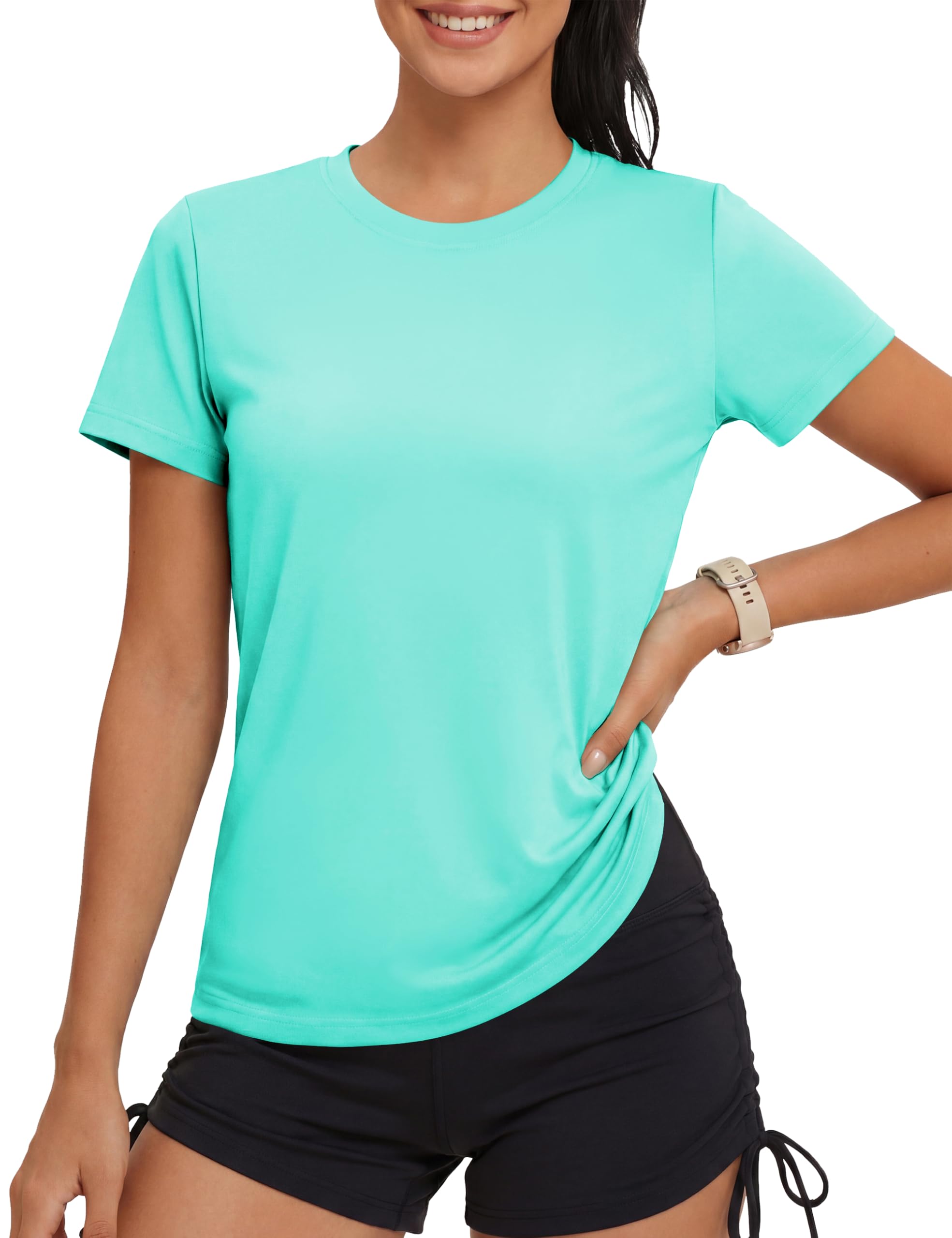 MAGCOMSEN Sportshirt Damen UV Shirt Kurzarm Sport Shirts Basic Funktionsshirt Fitness Wandershirt Yoga UV-Schutz Wasser