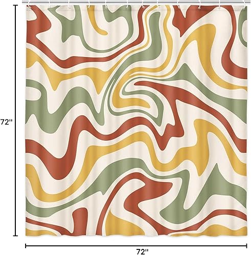 Miniatura 8 de Mtsxfy - Cortina de ducha bohemia de color verde salvia, bonita estética de los años 70, diseño abstracto de los años 70, con ganchos, 72 x 72