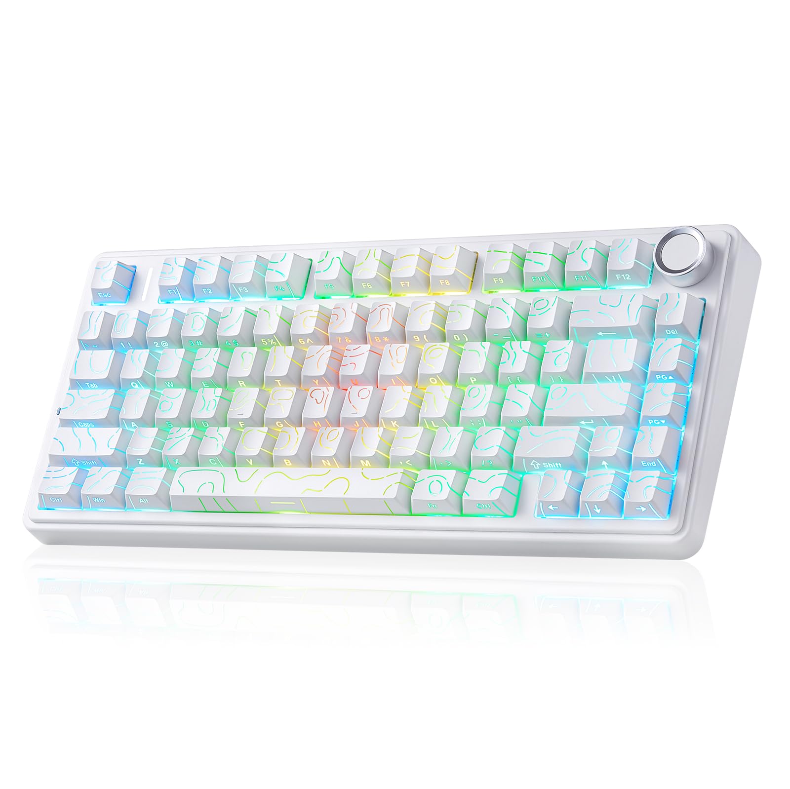 x Aula F75 Pro Wireless Mechanical Keyboard,75% Hot Swappable Custom Gaming Keyboard with Five-Layer and BT5.0/2.4GHz/USB-C Tri-Model,RGB Backlit,Side Printed PBT Keycaps (White Contour Lines)