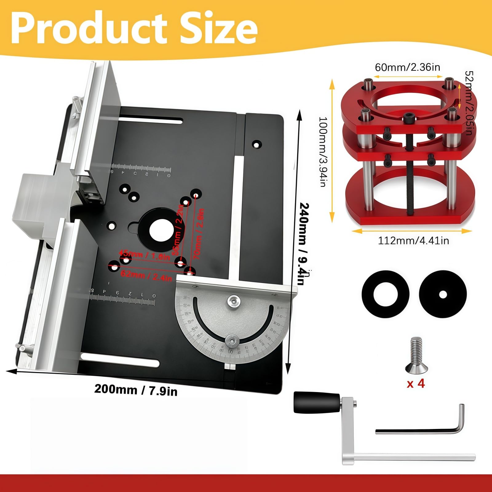 Fresatrice da Banco Kit, Banco per Fresatrice Legno Lega di Alluminio, Piastra per Fresatrice Legno, Banco Fresa, per Router Tavolo Inserti Router Supporto Base Sollevamento (Nero)