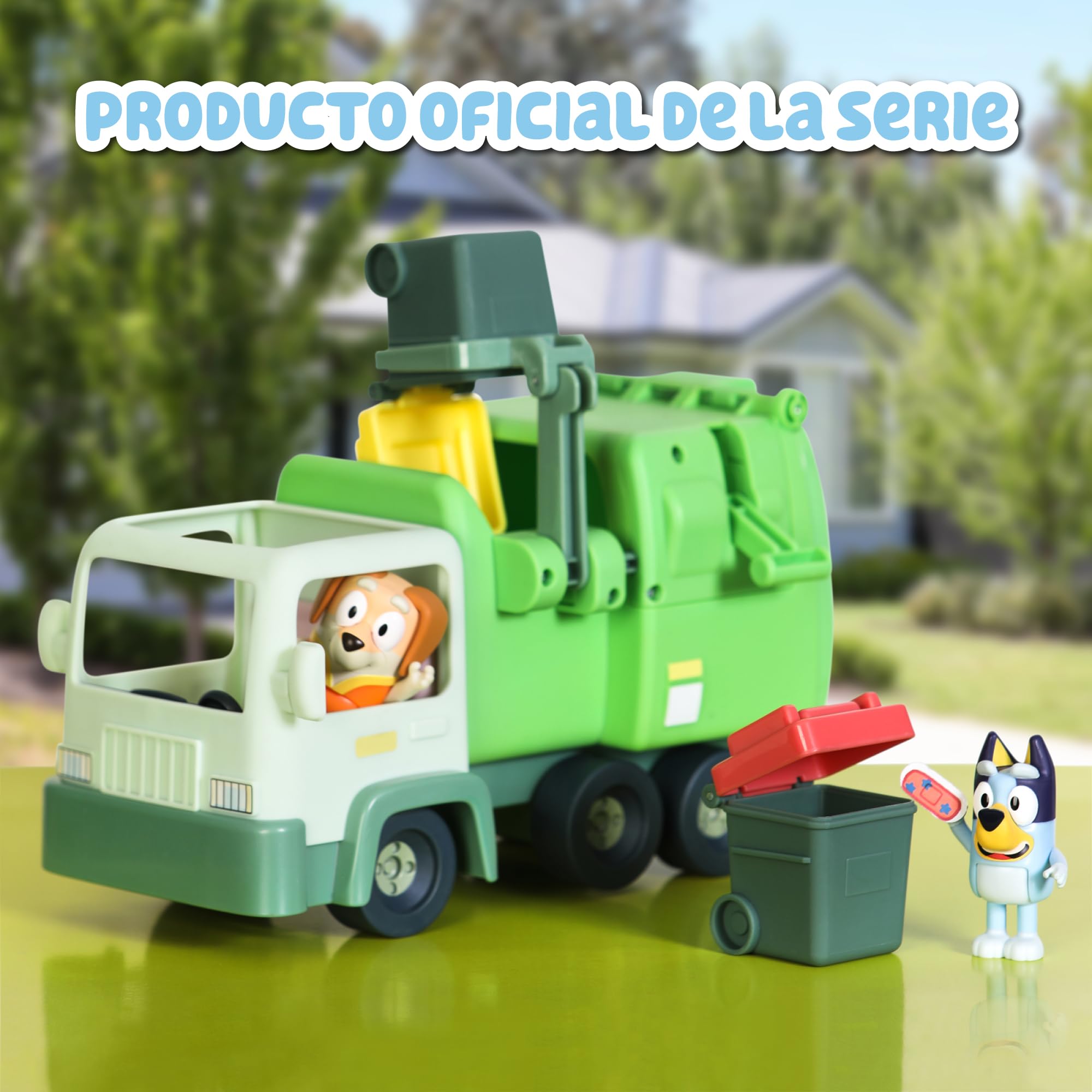 Giochi Preziosi Bluey Camion Spazzatura Giocattolo, Set Giocattolo per Bambini con Personaggi Articolati, Bidoni e Accessori, Giochi Bambini 3 Anni +, Gioco Interattivo