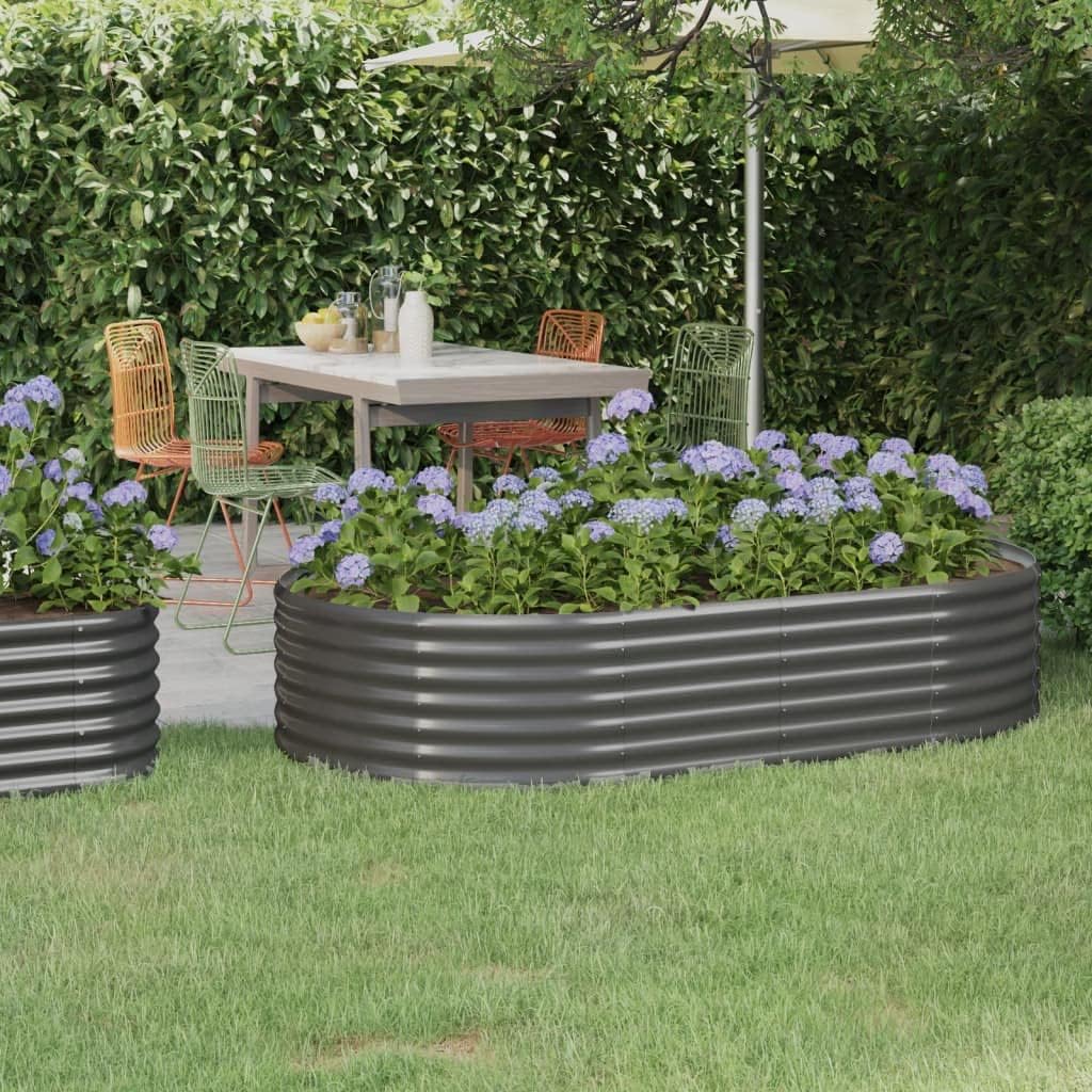 Patio Raised Bed Powder-coated Steel,Vegetable Planters,Herb Planting Box,Plants Planters,Balcony Planters,Outdoor Planter,Oval Shape Planter,for Patios,Balconies,39.4"x39.4"x14.2" Gray