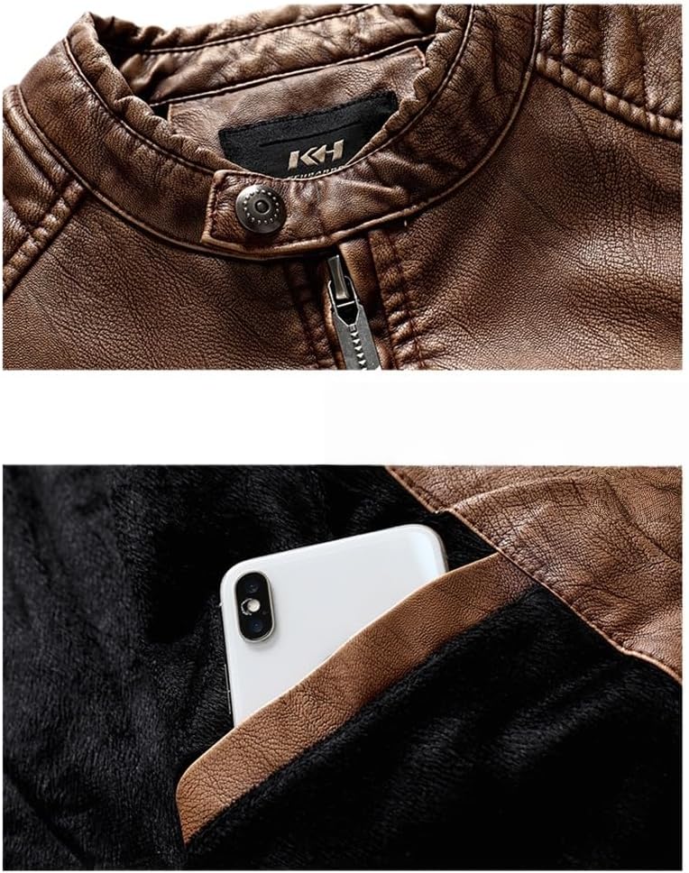 Men's Washed PU Jackets Mens Faux Leather Jacket Eith Fur Lining Slim Fit Trend Motorcycle Winter Coat Vintage Classic Wear