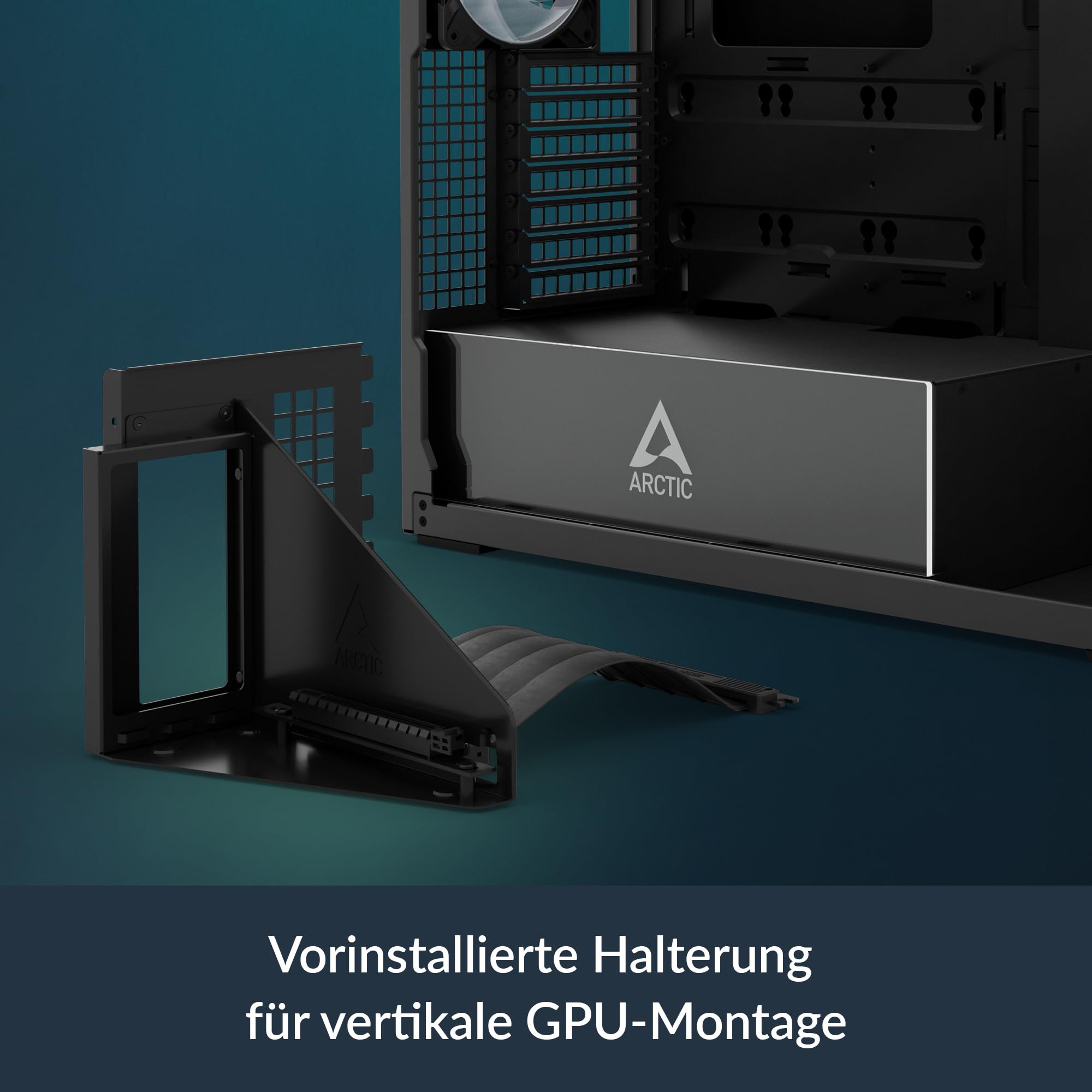 ARCTIC Xtender VG (Black) mit vertikaler GPU-Anbringung - PC-Gehäuse | Verspiegeltes Glas, 2x 420 mm Radiator Support, Full Tower, Big Tower, bis zu E-ATX, 5X A-RGB Lüfter vormontiert