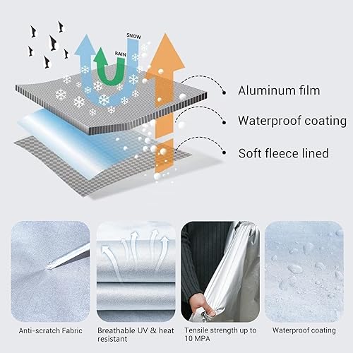 Miniatura 5 de Tecoom Funda impermeable para automóvil para todo tipo de clima, 3 capas para automóviles, forro polar con cierre de puerta, cubiertas exteriores