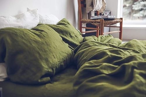 Miniatura 2 de Juego de funda de edredón de algodón verde musgo con botón, estilo bohemio, funda de edredón y funda de almohada de algodón para niños pequeños,