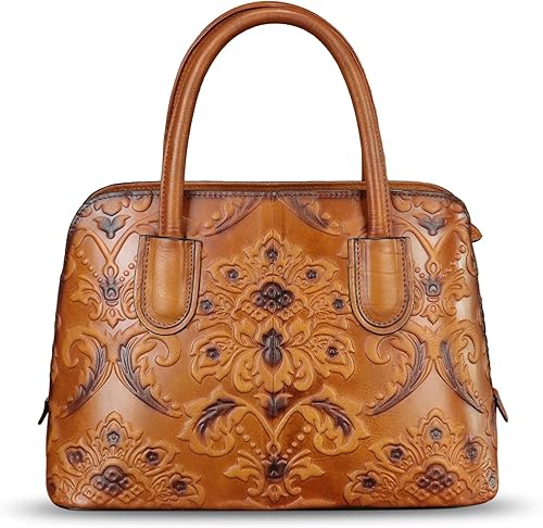 Miniatura 3 de Bolso de mano de cuero genuino para mujer, bolso cruzado vintage con asa superior, hecho a mano, retro, de cuero en relieve