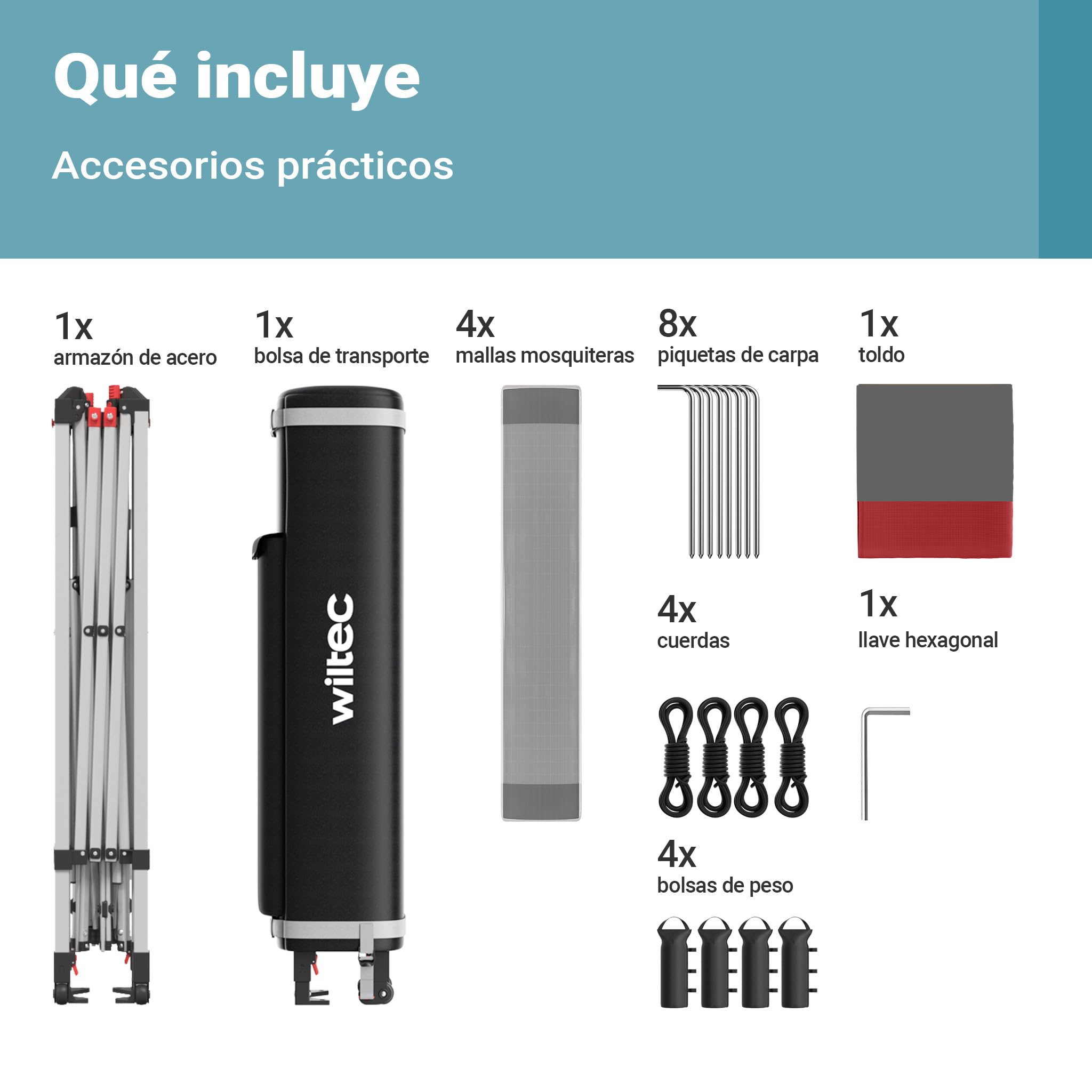 Wiltec Carpa Plegable Gris Rojo con protección contra los Mosquitos 3,92 x 3,92 m Fiestas jardín Exterior