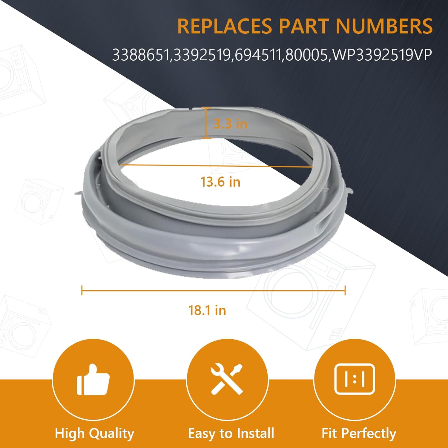 Upgraded WPW10381562 Door Boot Seal W10290499 Front Load Washer Door Gasket Seal Compatible with Maytag Whirlpool Washer Replacement for WFW9150WW00 WFW9150WW01 W10381562 W10300559 W10290499