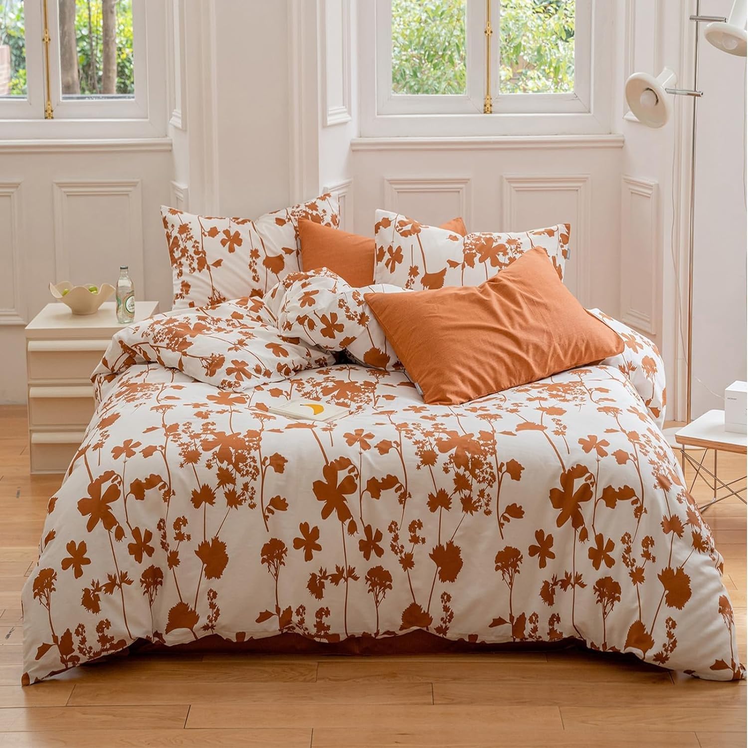 Orange Farbe BettwäSche 135x200 Blumen BettwäSche-Sets Weich & Bügelfrei Bettbezüge, 3teilig Microfaser Bettbezug Set mit Reißverschluss